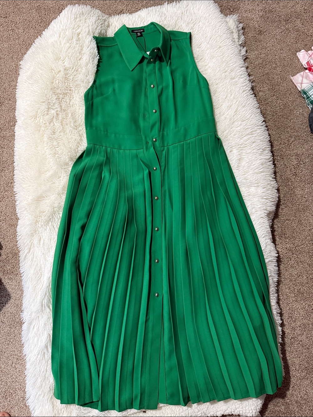 Banana Republic Green Sleeveless Pleated Midi Shirt Dress